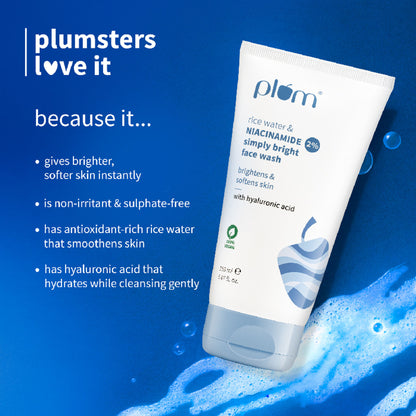 Plum 2% Niacinamide Face Wash With Rice Water For Oily Skin, Brightens & Hydrates