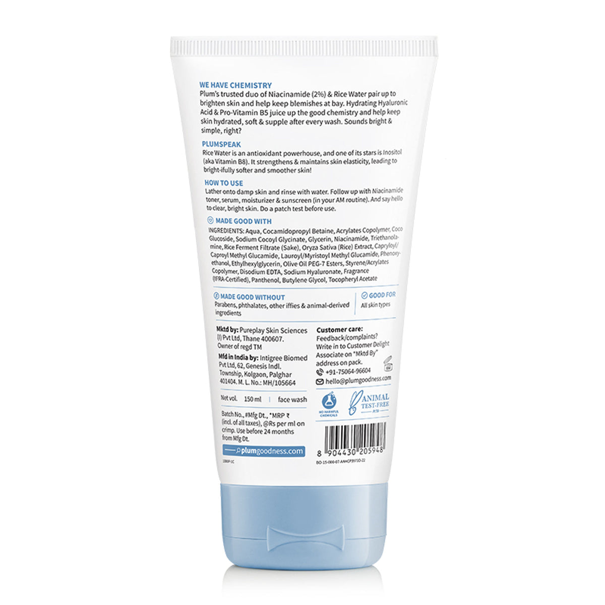 Plum 2% Niacinamide Face Wash With Rice Water For Oily Skin, Brightens & Hydrates