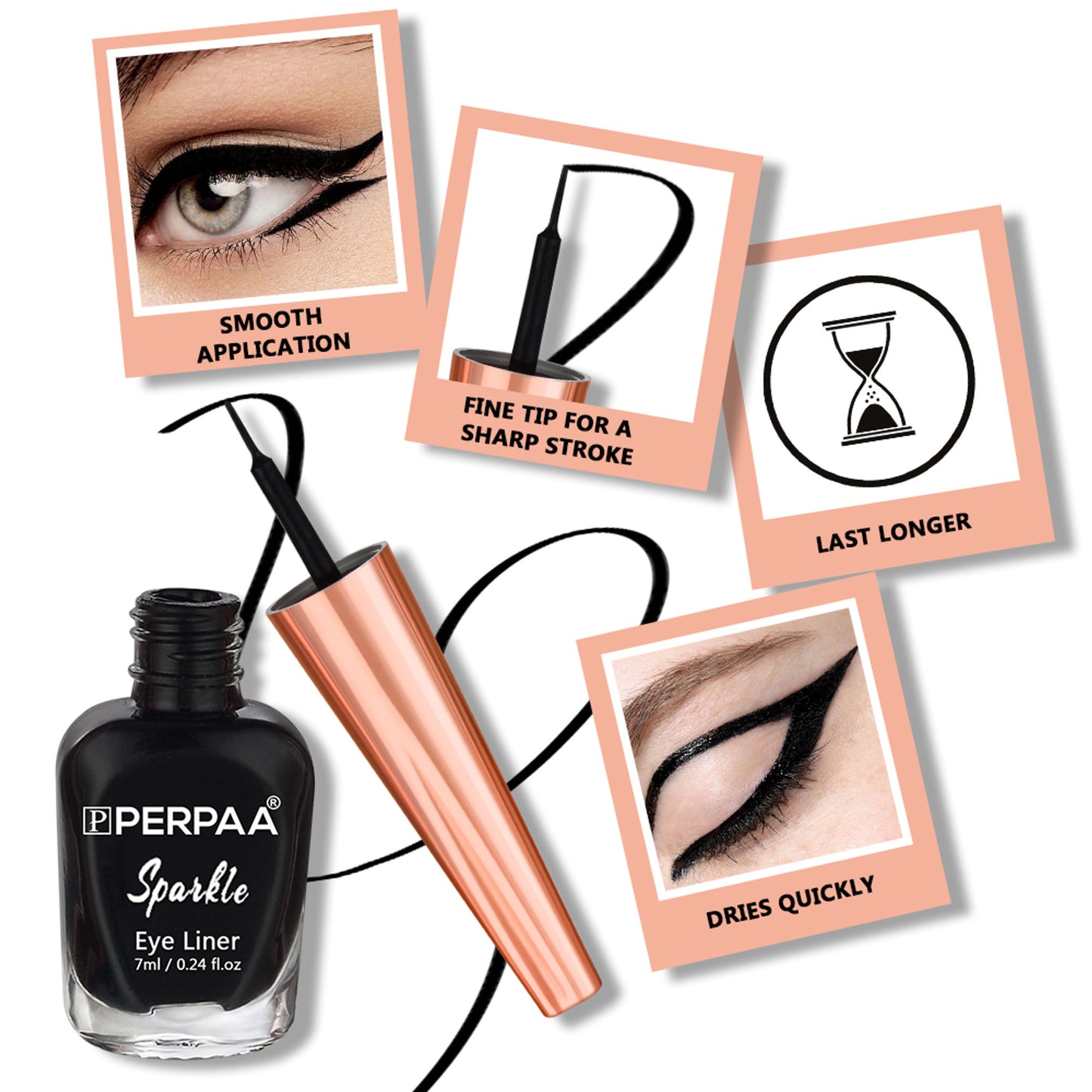 PERPAA Glitter Liquid Eye Liner - Black
