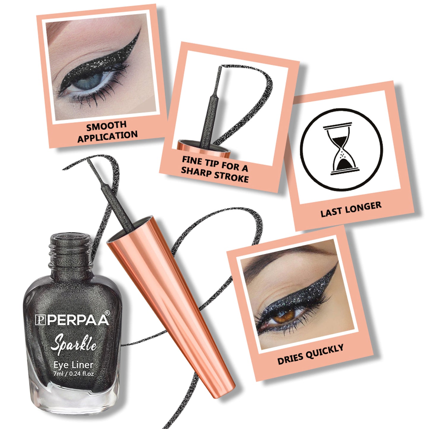 PERPAA Glitter Liquid Eye Liner - Metallic Black