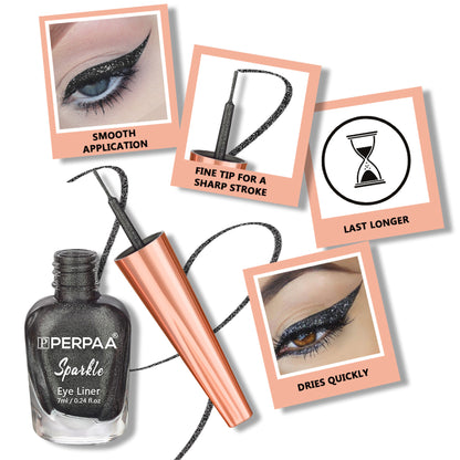 PERPAA Glitter Liquid Eye Liner - Metallic Black