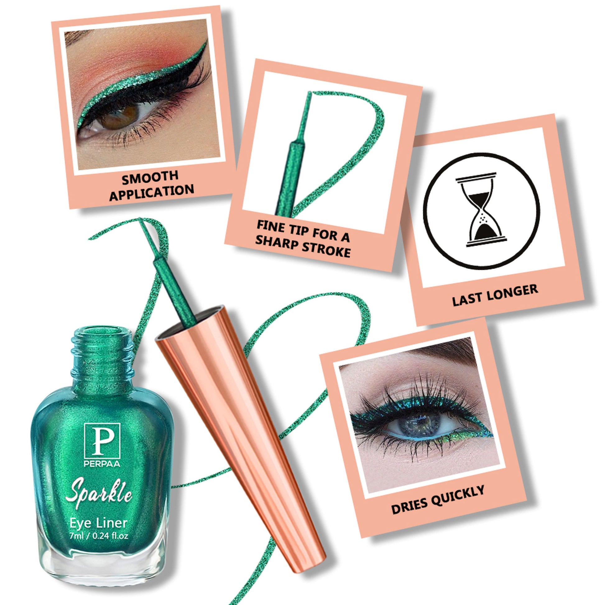 PERPAA Glitter Liquid Eye Liner - Metallic Green