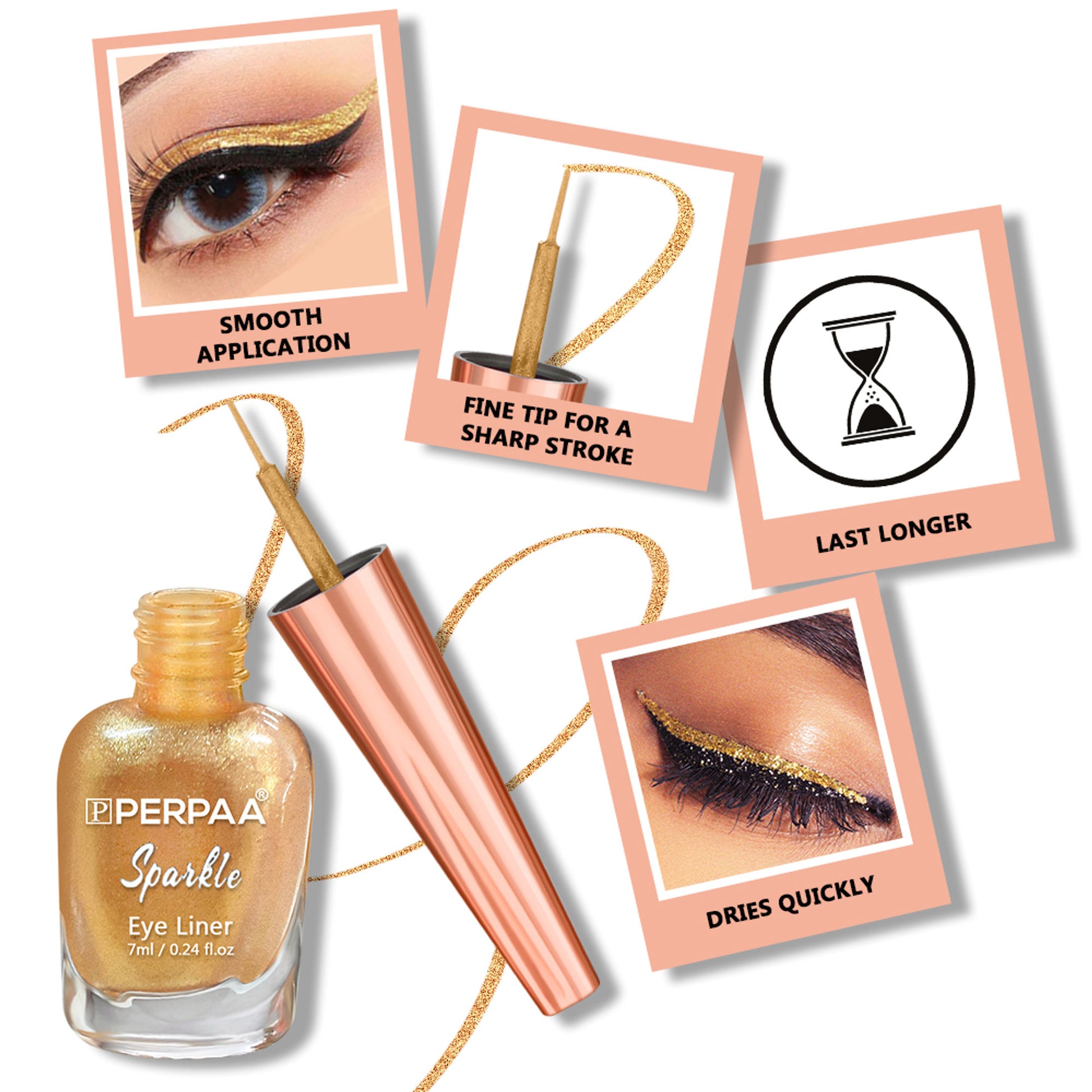 PERPAA Glitter Liquid Eye Liner - Golden