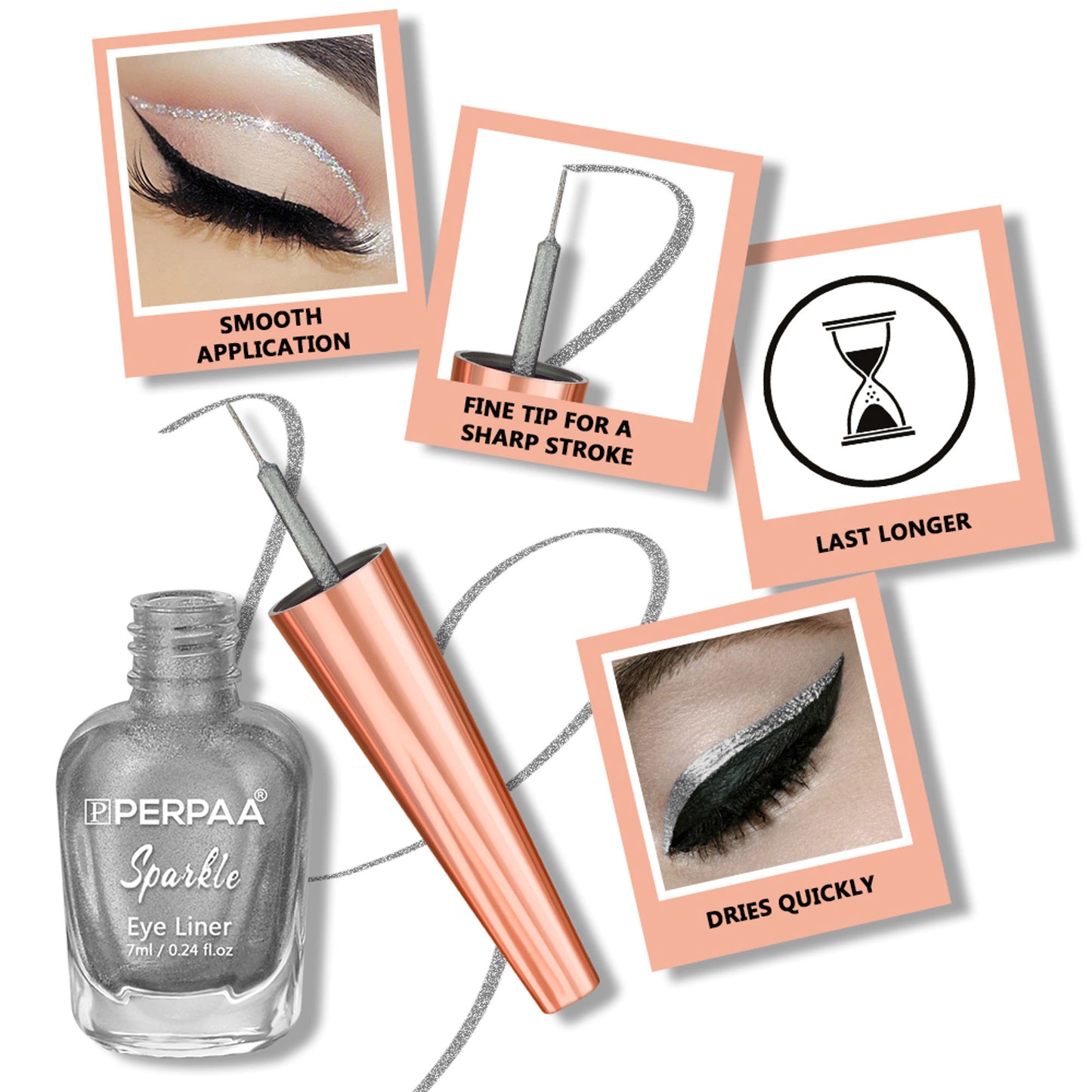 PERPAA Glitter Liquid Eye Liner - Silver