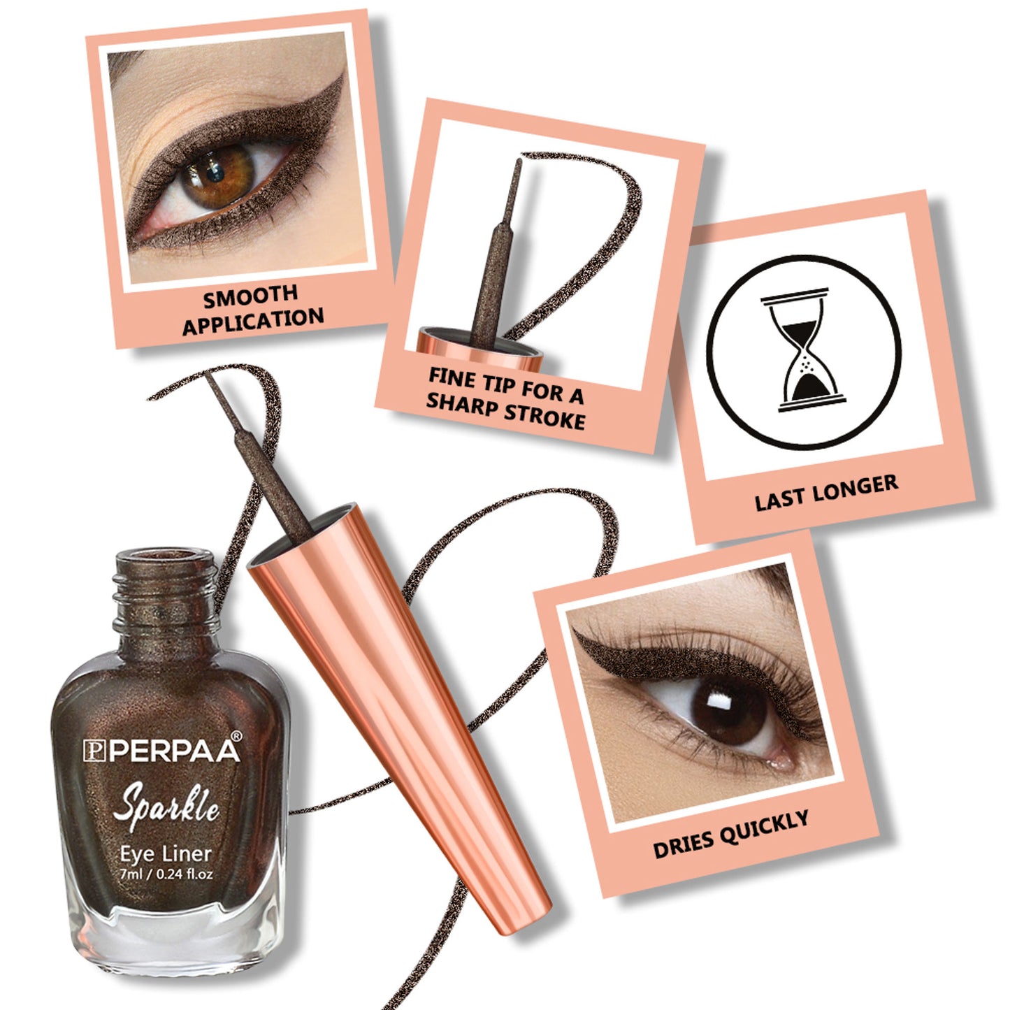 PERPAA Glitter Liquid Eye Liner - Shimmery Brown
