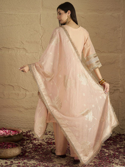 Indyancart VA Women Solid Kurta with Palazzo & Dupatta