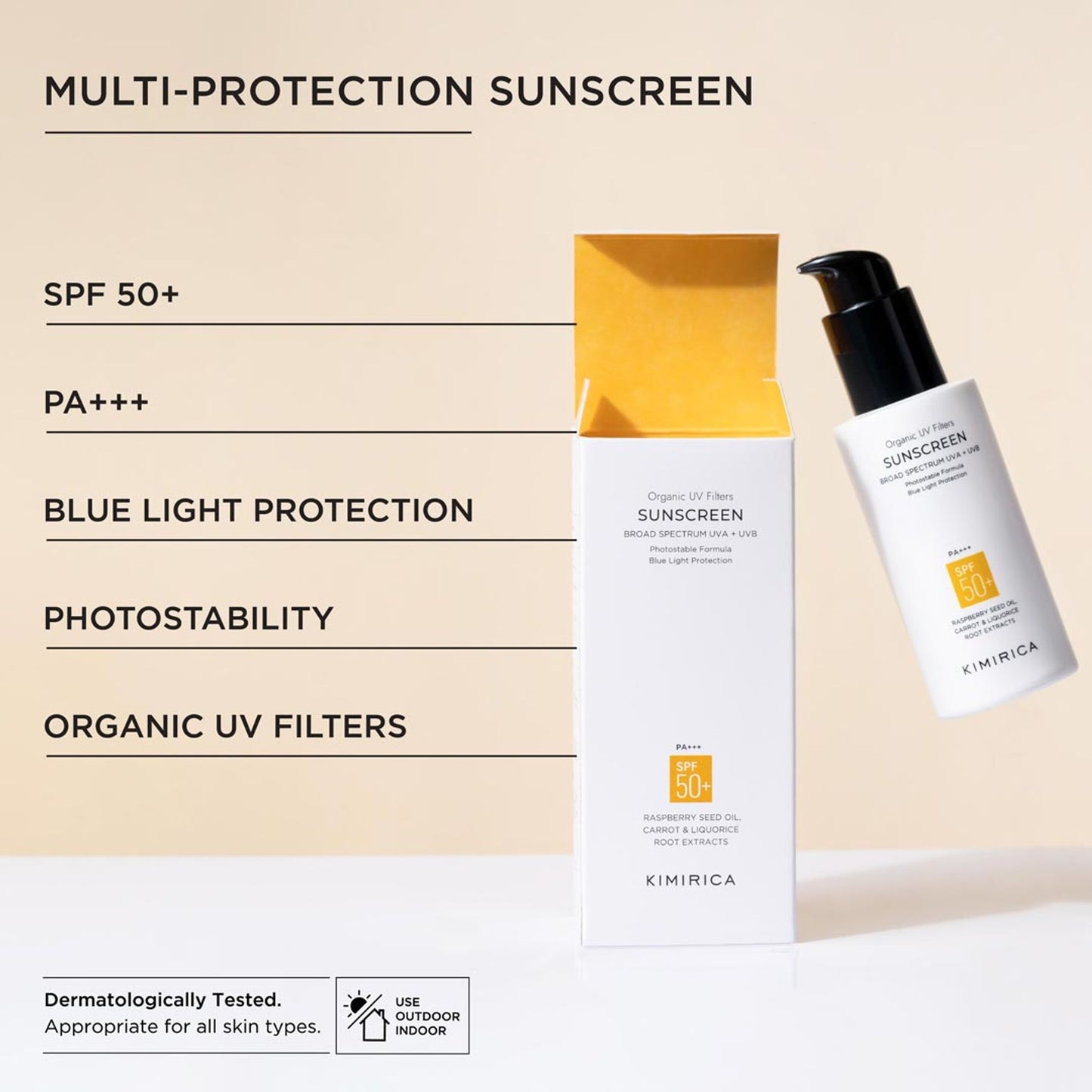 Kimirica Glow Sunscreen, SPF 50, PA+++ For UVA/B Protection With Liquorice And Carrot Root Extract