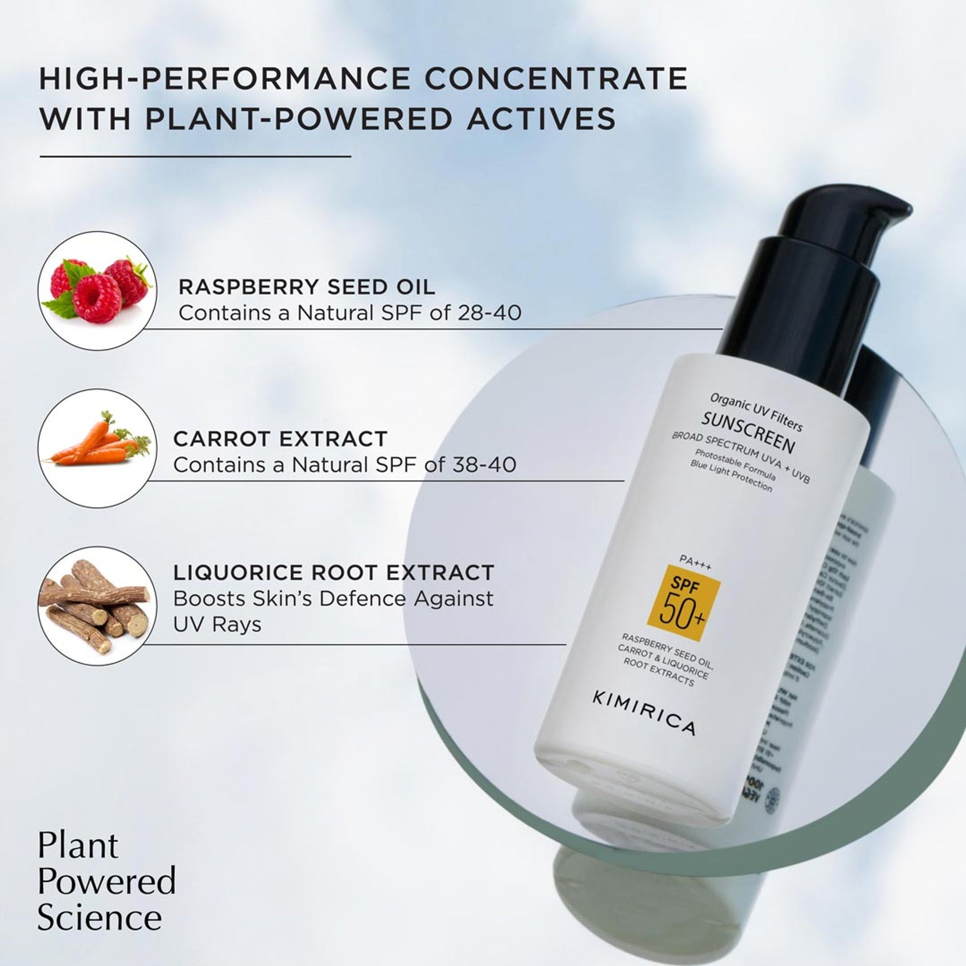 Kimirica Glow Sunscreen, SPF 50, PA+++ For UVA/B Protection With Liquorice And Carrot Root Extract