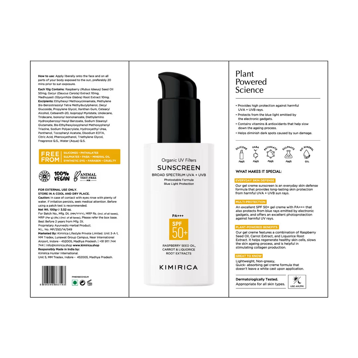 Kimirica Glow Sunscreen, SPF 50, PA+++ For UVA/B Protection With Liquorice And Carrot Root Extract