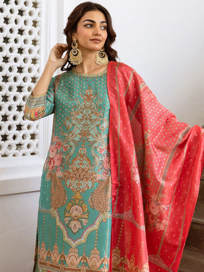 Dhiyona IE Women Floral Printed Regular Beads and Stones Kurta with Trousers & With Dupatta