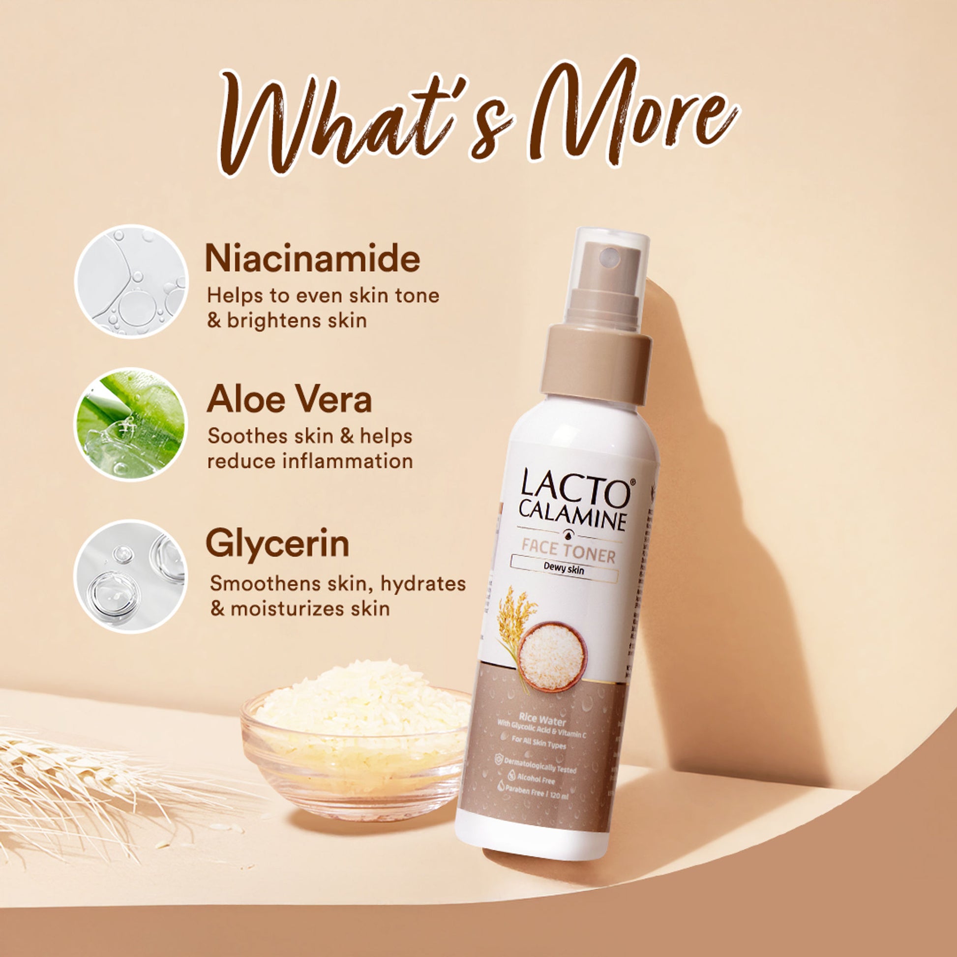 Lacto Calamine Rice Toner-Korean Glass Skin+ Smoothening Glow- Vitamin C, Glycolic Acid, Niacinamide
