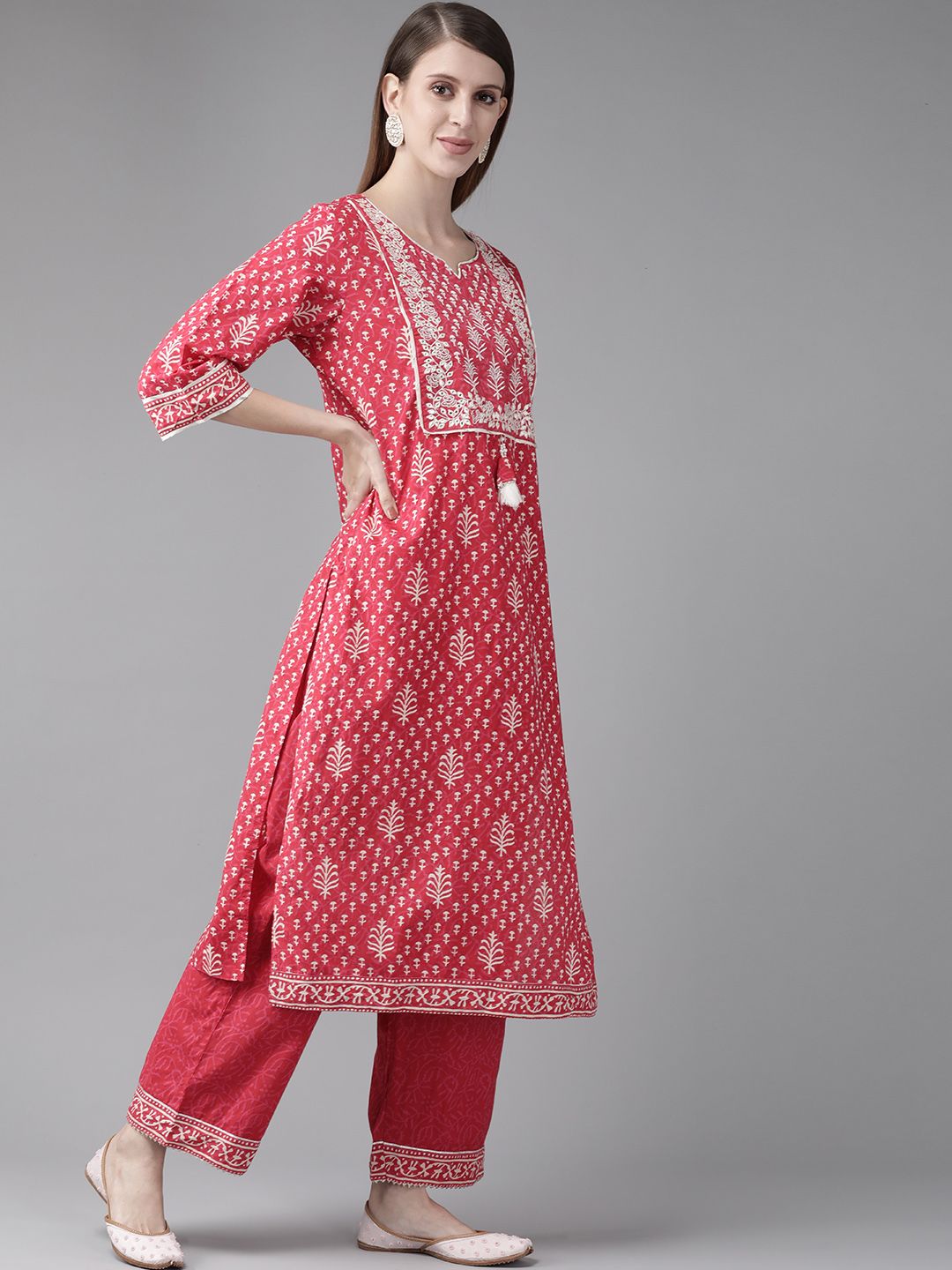 Indyancart IE Women Pink Ethnic Motifs Printed Kurta with Palazzos & With Dupatta