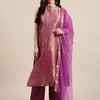 Indyancart VA Women Purple Ethnic Motifs Woven Design Kurta With Palazzos & Dupatta