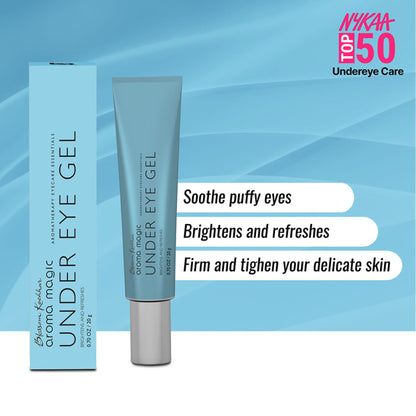 Aroma Magic Under Eye Gel in a tube, brightening and refreshing skin around the eyes with a cooling gel formula.