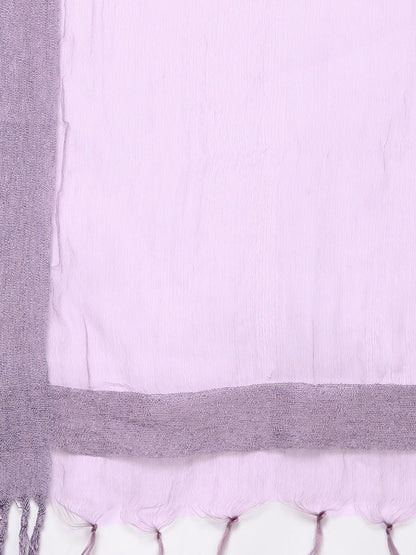 Indyancart VA Women's Lavender & White Embroidered Kurta with Trousers & Dupatta