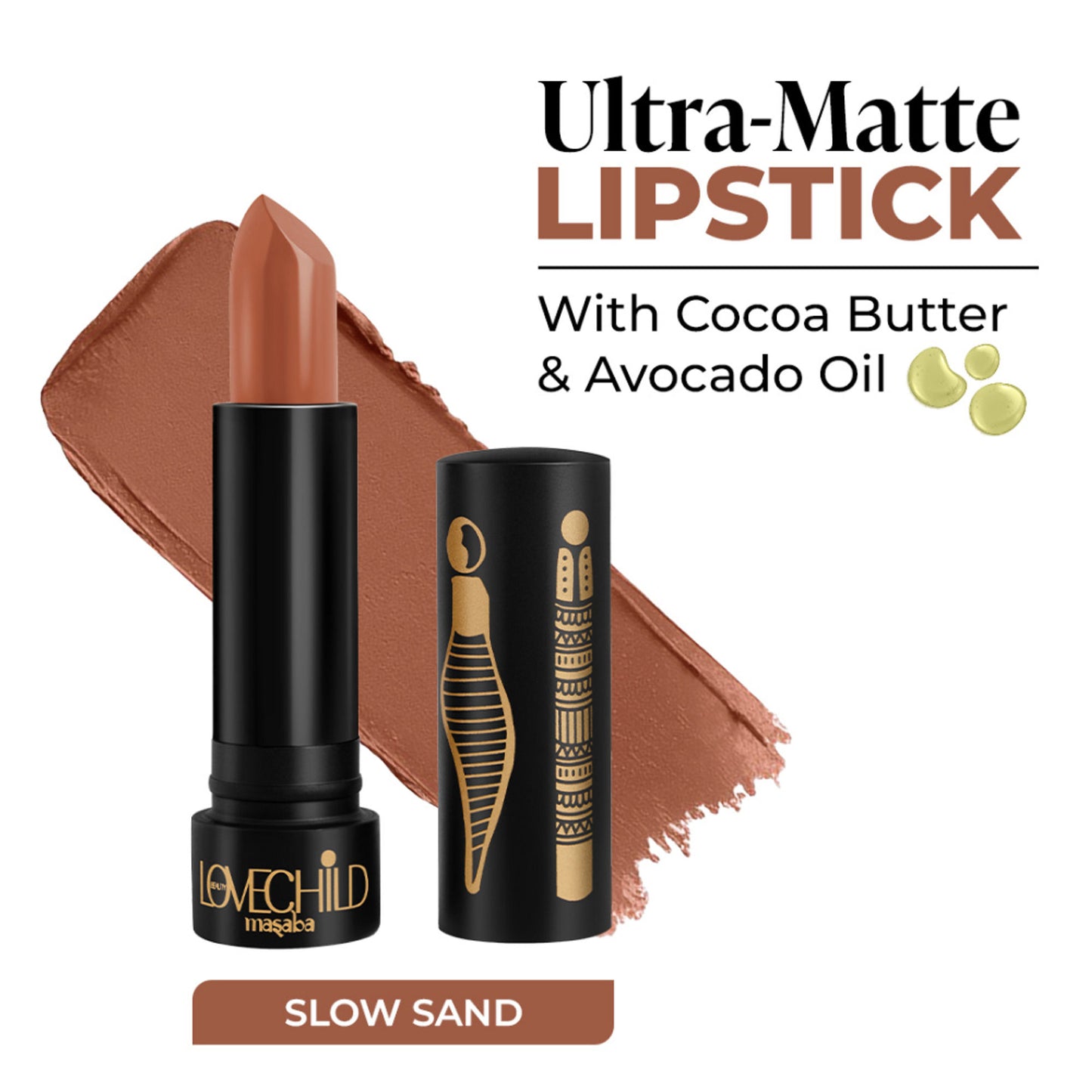 LoveChild Masaba Bare Browns Ultra Matte Transfer-proof Lipstick, Enriched with Avocado Oil & Vitamin E - Slow Sand