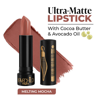 LoveChild Masaba Ultra Matte Transfer-proof Lipstick in Melting Mocha with avocado oil and vitamin E, natural lip color.
