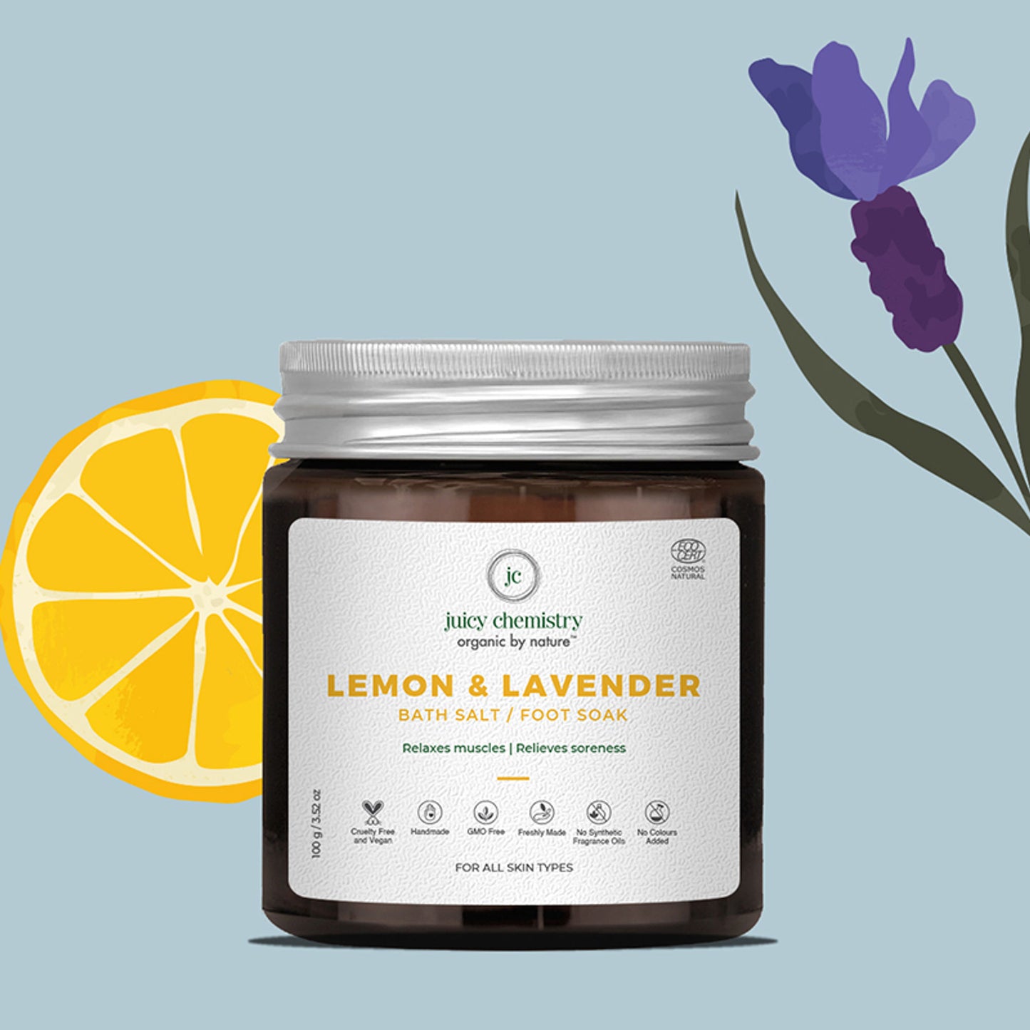 Juicy Chemistry Organic Bath Salt/Foot Soak Fortified with Lemon + Lavender
