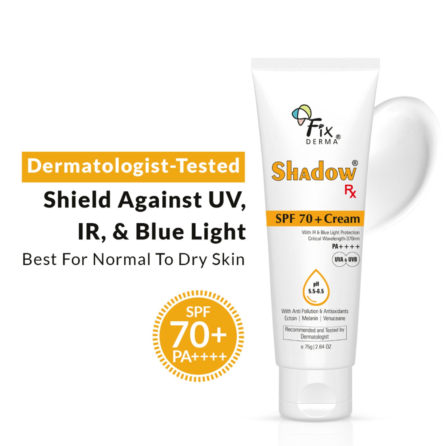 Fixderma Shadow Rx Sunscreen SPF 70+ Cream For Dry Skin Acne Prone