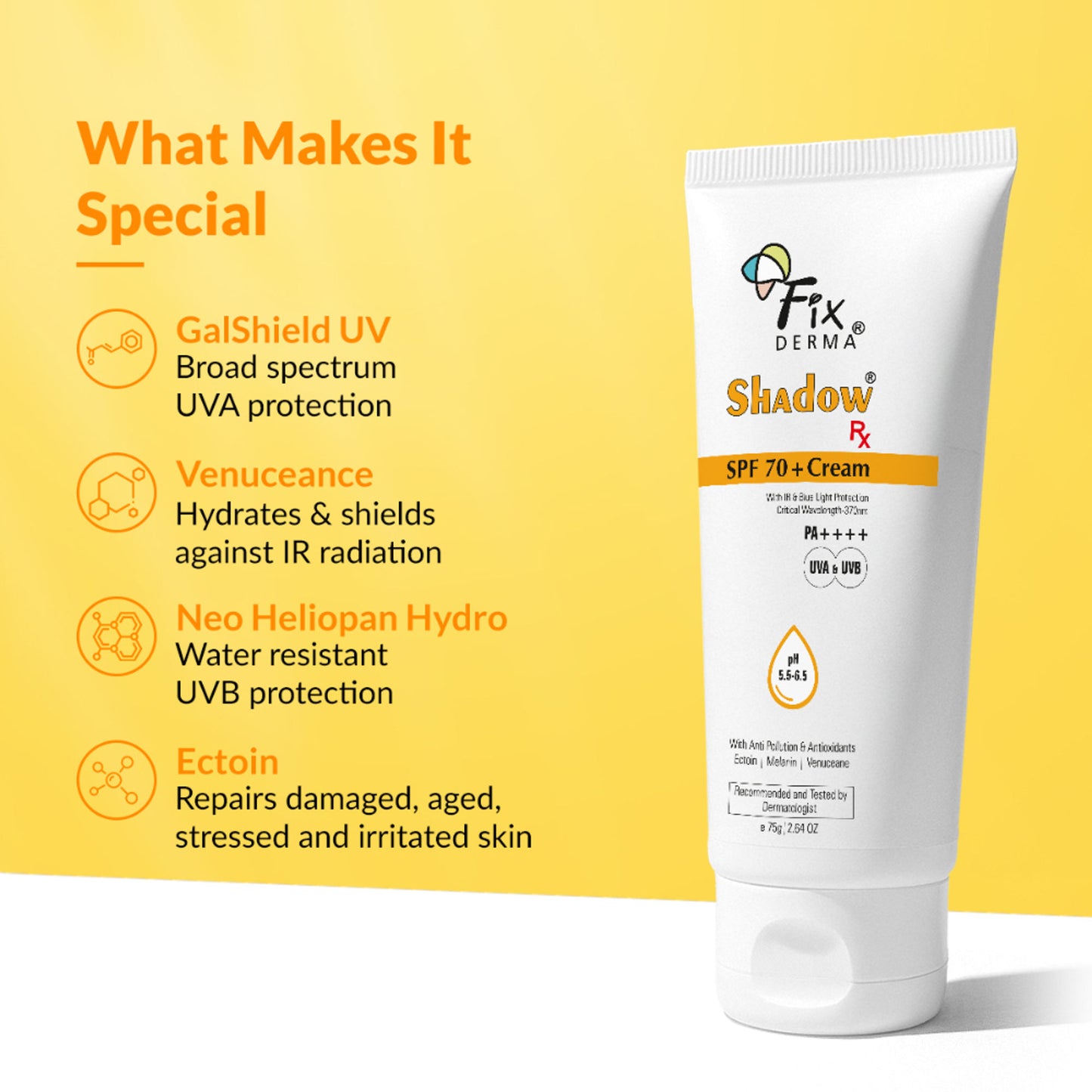 Fixderma Shadow Rx Sunscreen SPF 70+ Cream For Dry Skin Acne Prone