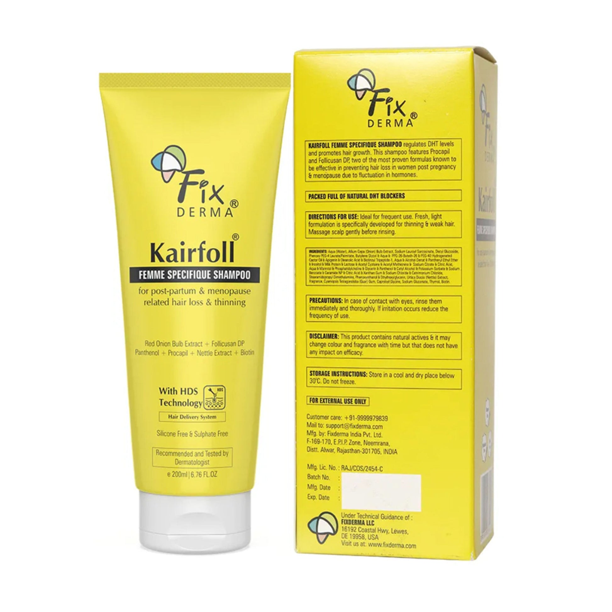 Fixderma Kairfoll Red Onion Shampoo with Castor Oil for Hair Growth, Biotin Shampoo for Women