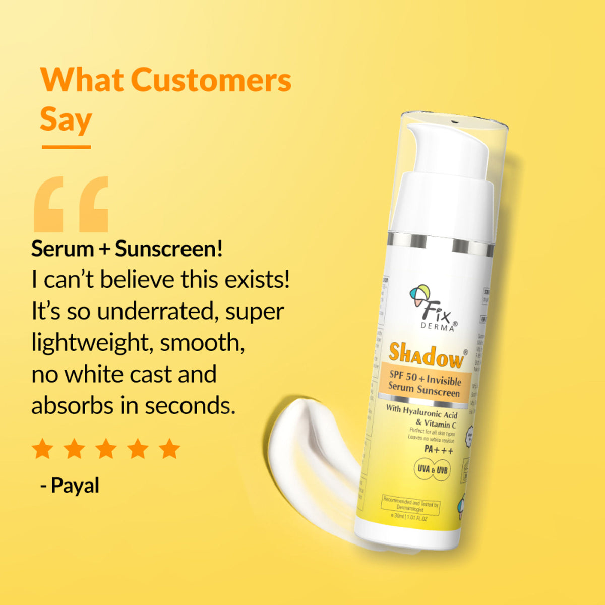 FIXDERMA Shadow Invisible Serum Sunscreen SPF 50+ PA+++ |No White Cast| For All Skin Types