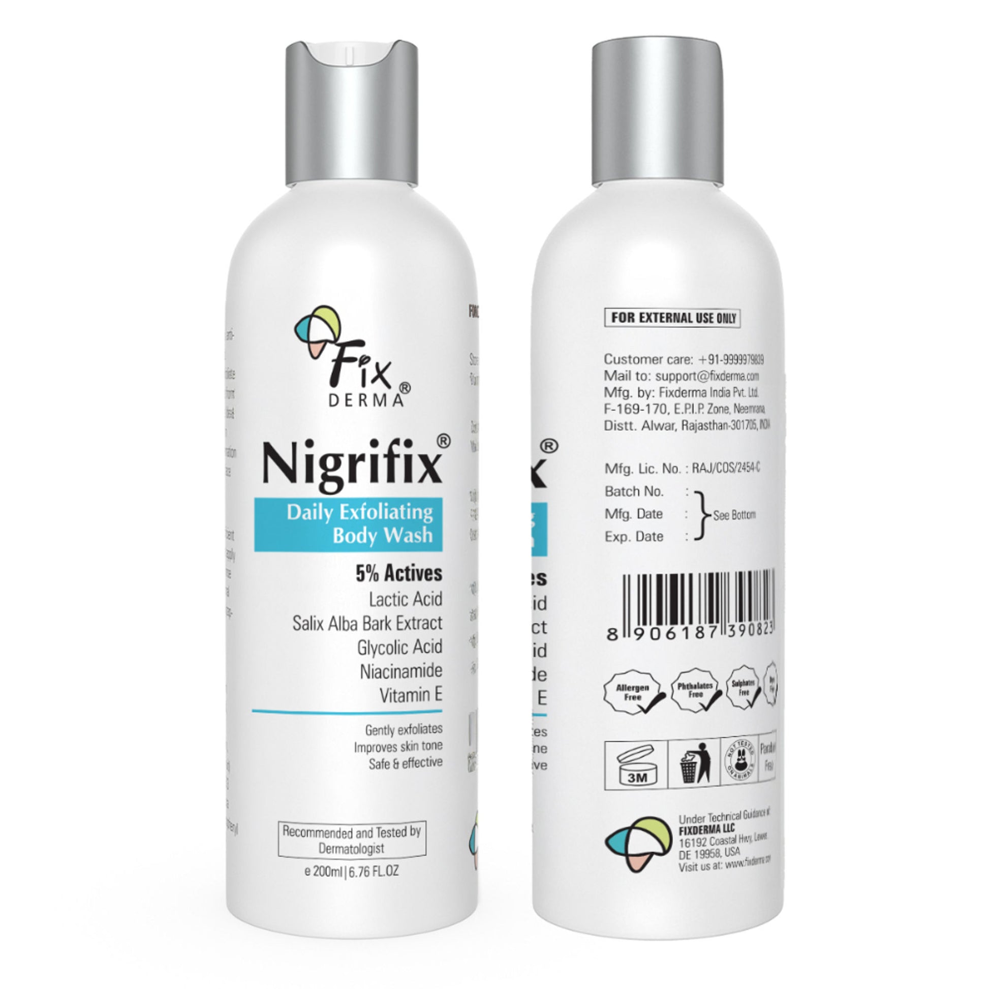 Fixderma Nigrifix Exfoliating Body Wash with 5% Actives,Glycolic acid, Lactic Acid Shower Gel