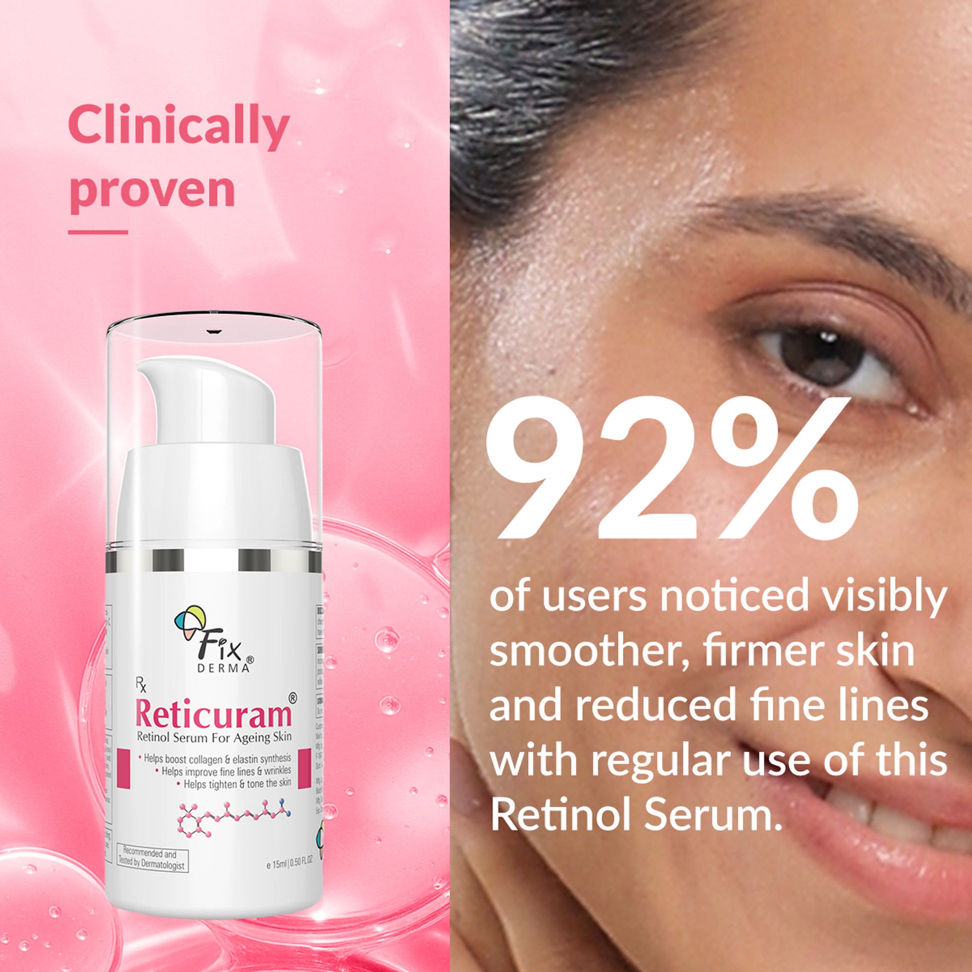 Fixderma 0.05% Pure Retinol Reticuram Face Serum For Anti Aging, Night Face Serum Vitamin C