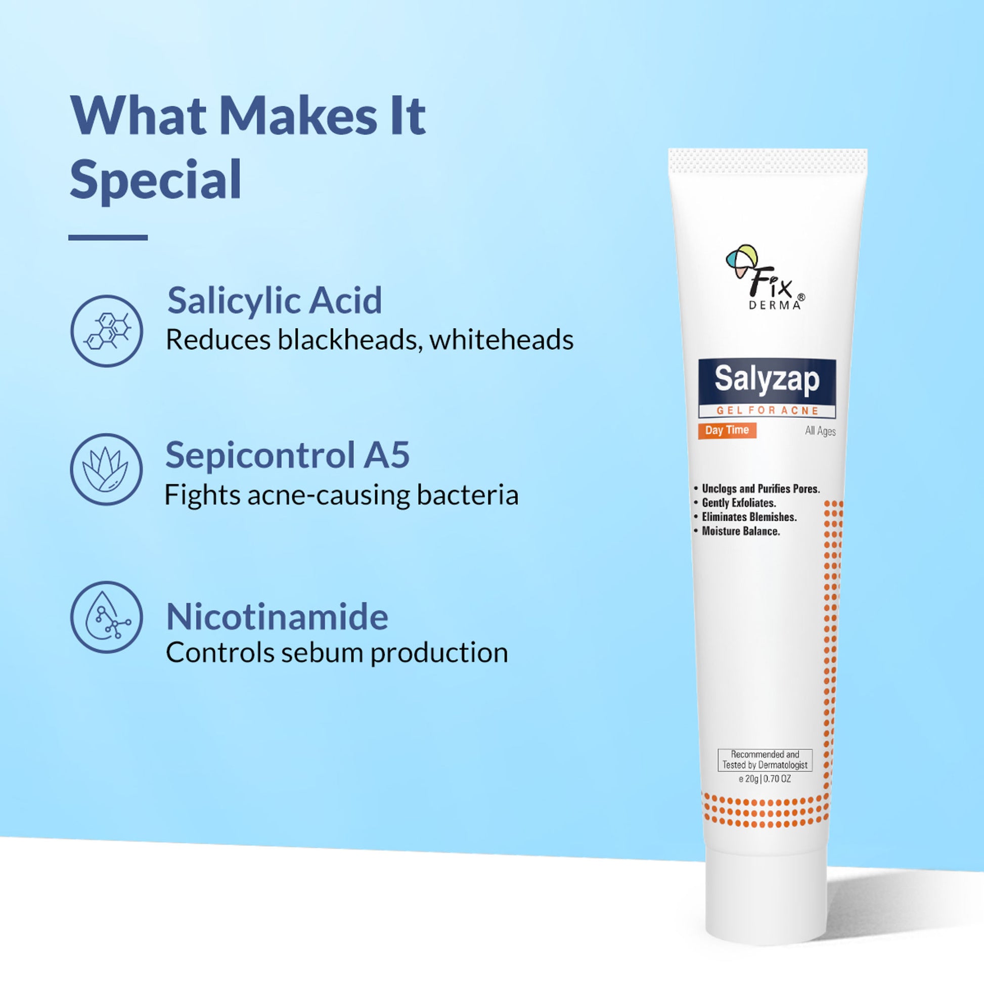 Fixderma Salicylic Acid Salyzap Day Time Gel For Acne Scars, Pimples & Redness