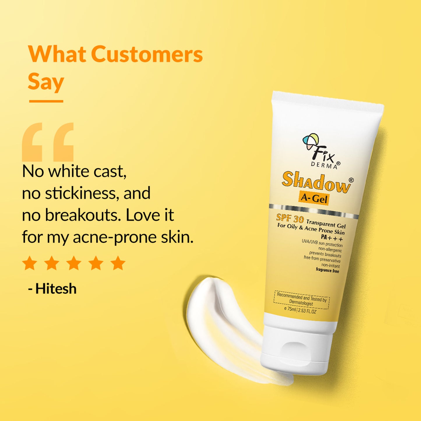 Fixderma Shadow AGel SPF 30 Sunscreen For Acne Prone Skin, NonOily, UVA UVB, Transparent Gel