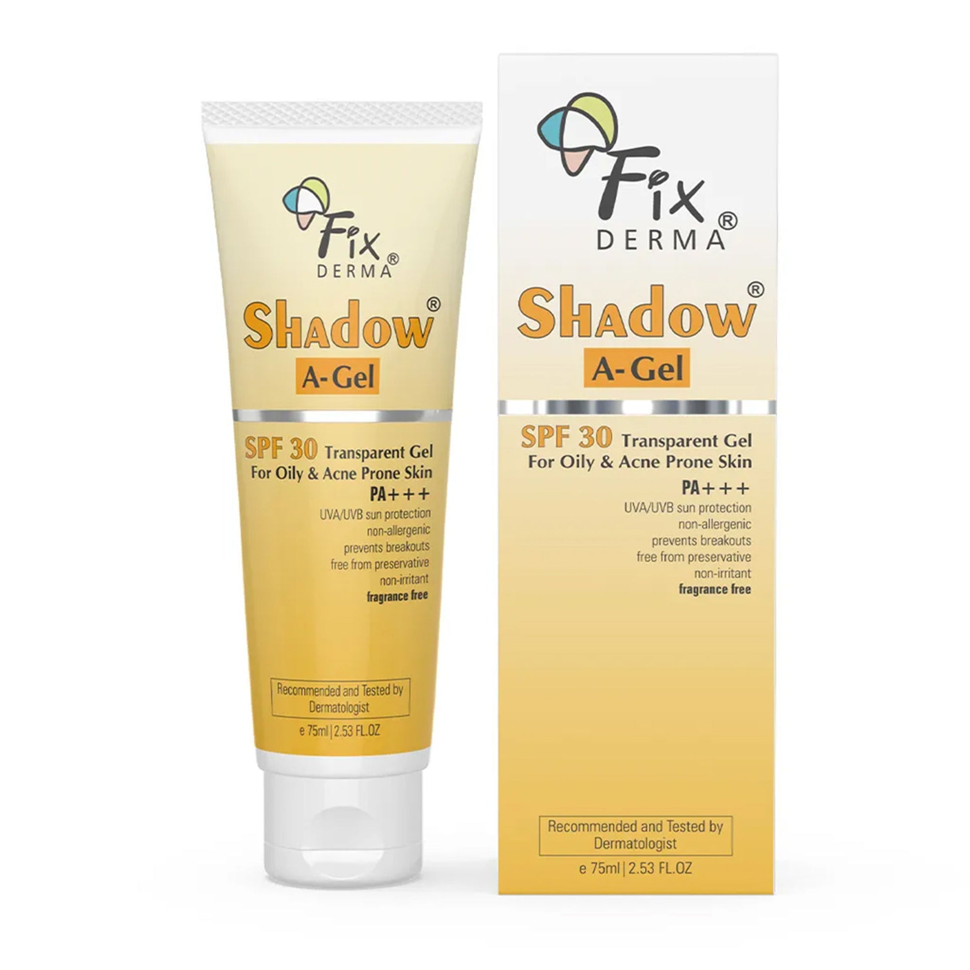 Fixderma Shadow AGel SPF 30 Sunscreen For Acne Prone Skin, NonOily, UVA UVB, Transparent Gel