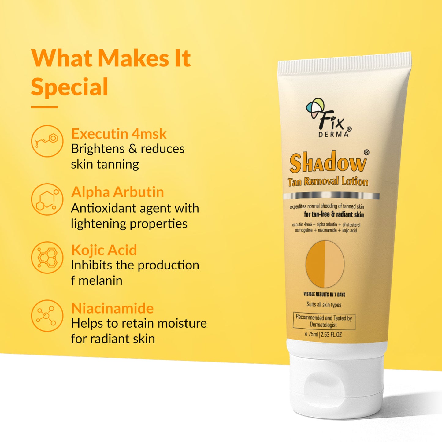 Fixderma Shadow Tan Removal Lotion, Brightening & Revitalizing Face, Gentle Exfoliation