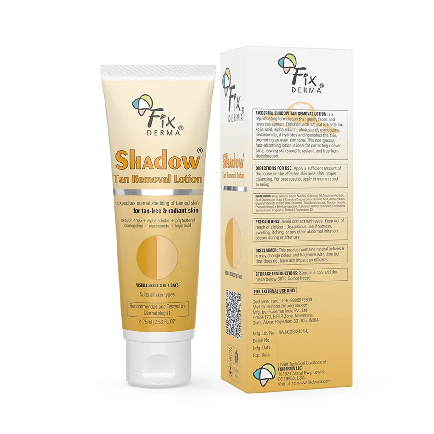Fixderma Shadow Tan Removal Lotion, Brightening & Revitalizing Face, Gentle Exfoliation