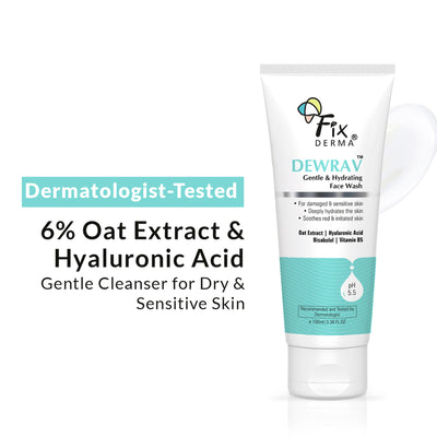 Fixderma Dewrav Gentle & Hydrating Face Wash with 6% Oats Extract, Dry to Normal Skin