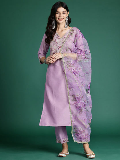 Indyancart IE Ethnic Motifs Embroidered Kurta with Trousers & With Dupatta