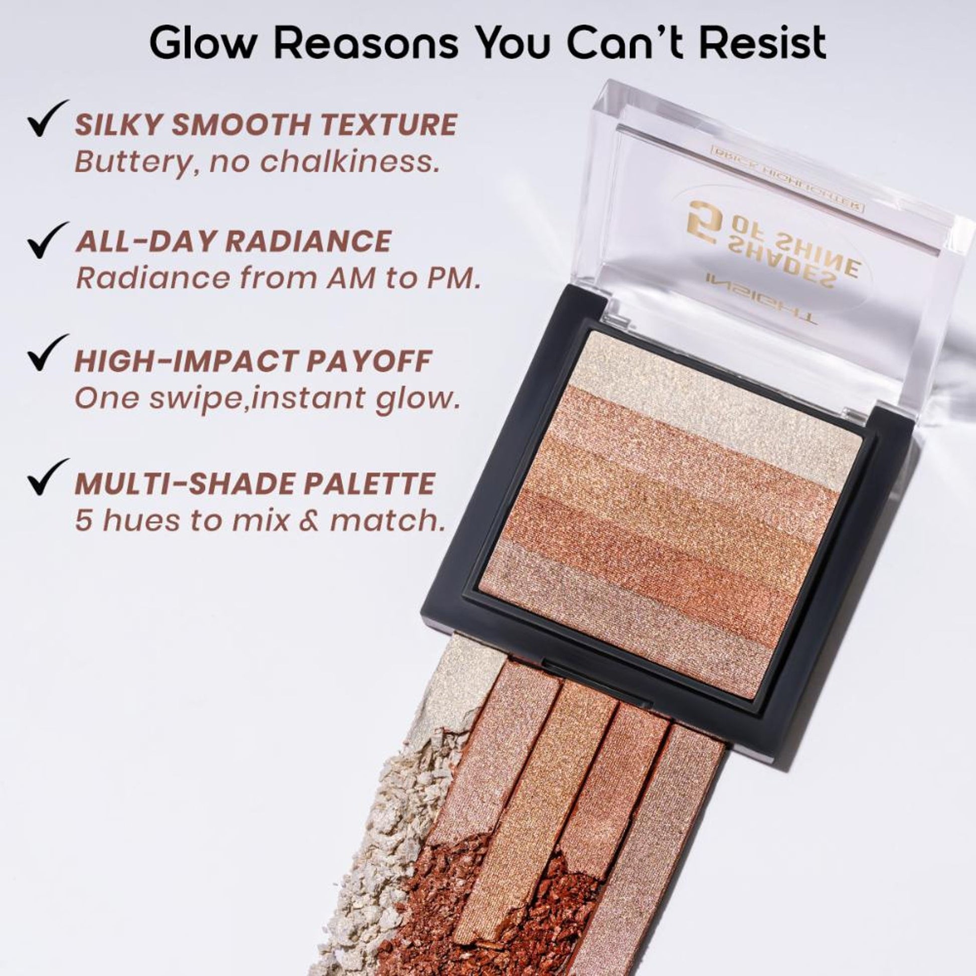 Insight Cosmetics 5 Shades Of Shine Brick Highlighter - Jaipur Pink