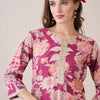 Dhiyona IE Floral Printed Notch Neck Thread Work Cotton Straight Kurta