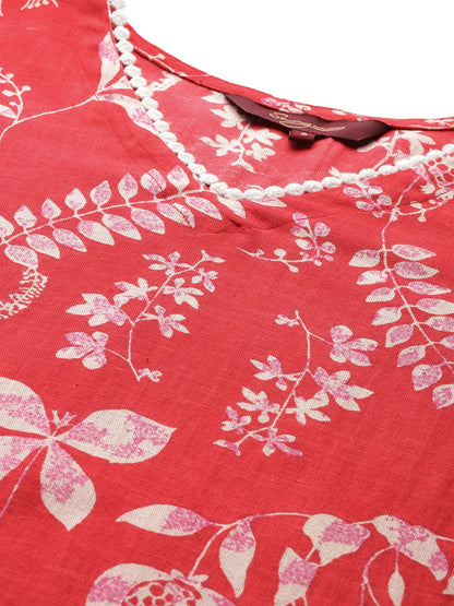Indyancart SN Women's Printed Pure Cotton Kurta with Trousers