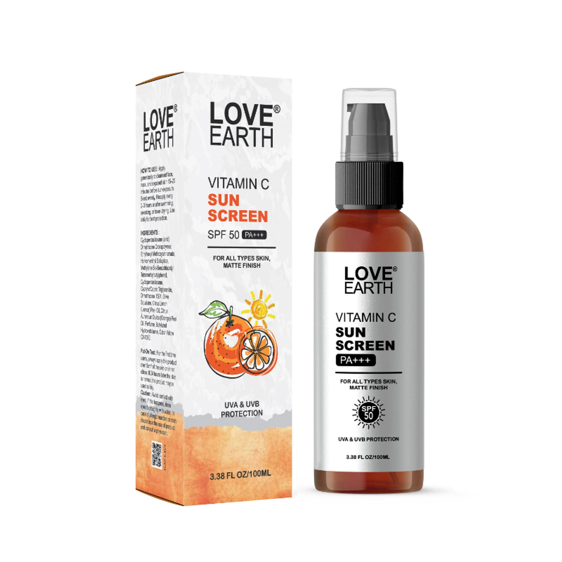 Love Earth Vitamin C Sunscreen SPF-50 for UVA UVB Ray Protection with Vitamin CEssential Oils