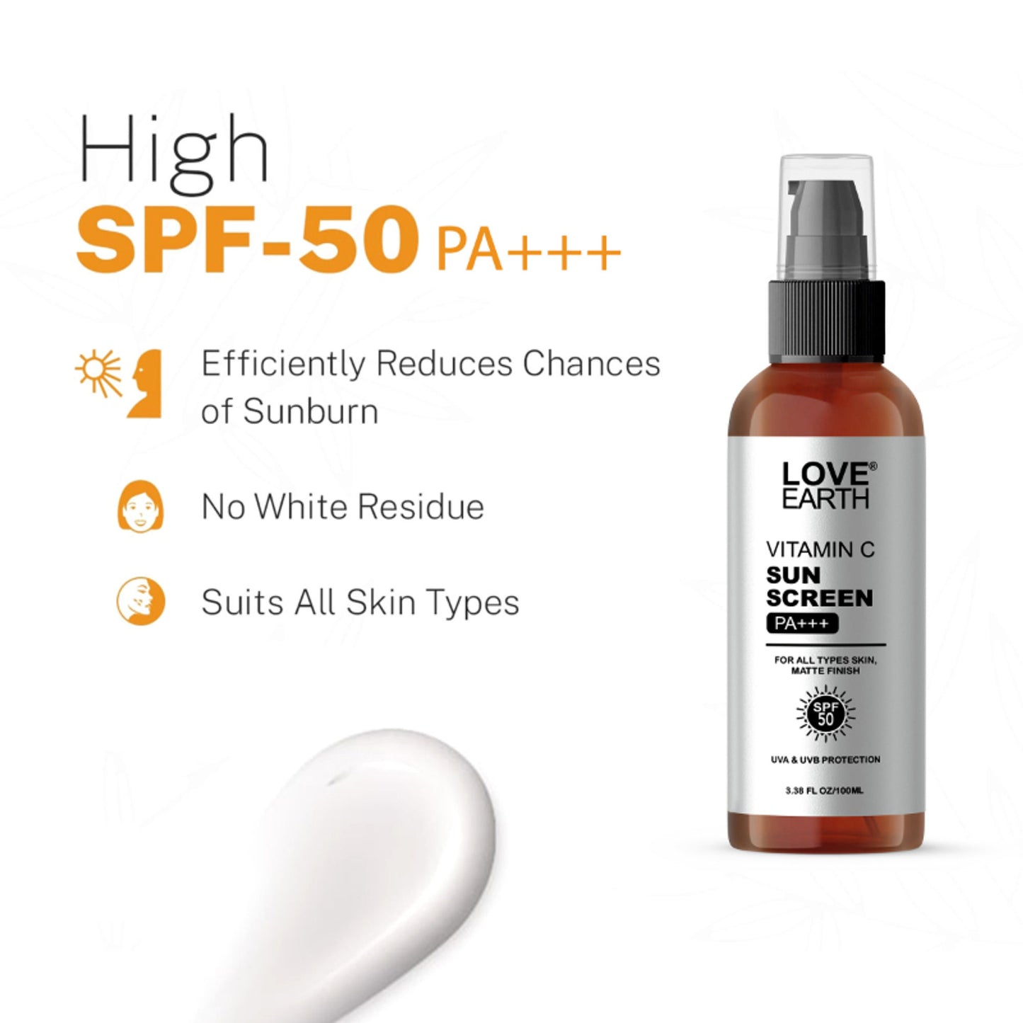 Love Earth Vitamin C Sunscreen SPF-50 for UVA UVB Ray Protection with Vitamin CEssential Oils