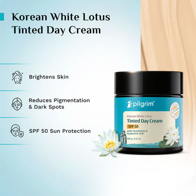 Pilgrim Korean White Lotus Face Cream SPF 50 Glutathione & Hyaluronic Acid for Hydrate Radiant Skin