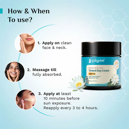 Pilgrim Korean White Lotus Face Cream SPF 50 Glutathione & Hyaluronic Acid for Hydrate Radiant Skin