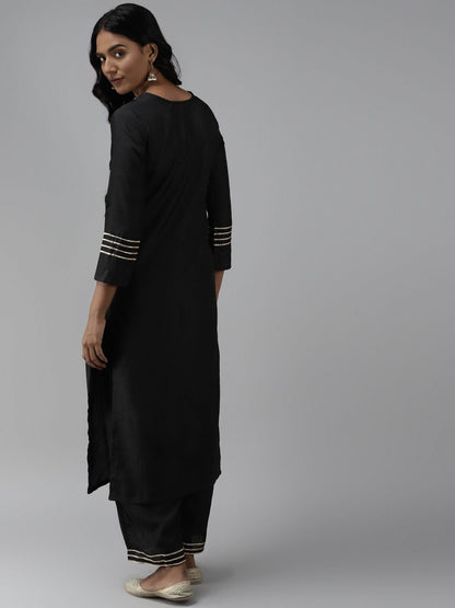 Dhiyona IE Women Black Yoke Design Regular Mirror Work Kurta with Palazzos