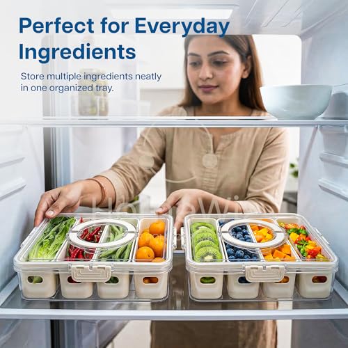 HomeWiz Fridge Storage Containers 3300ml 4-Grid Pack of 2