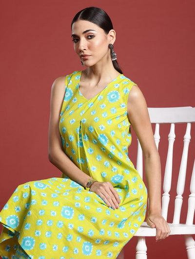 Indyancart IE Bandhani Printed Pure Cotton Kurta with Trousers