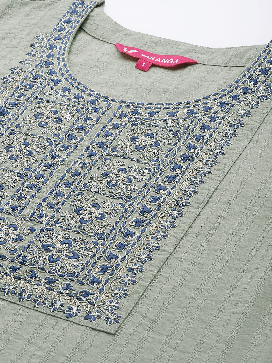 Indyancart VA Women's Green Floral Yoke Design Kurta with Trousers & With Dupatta