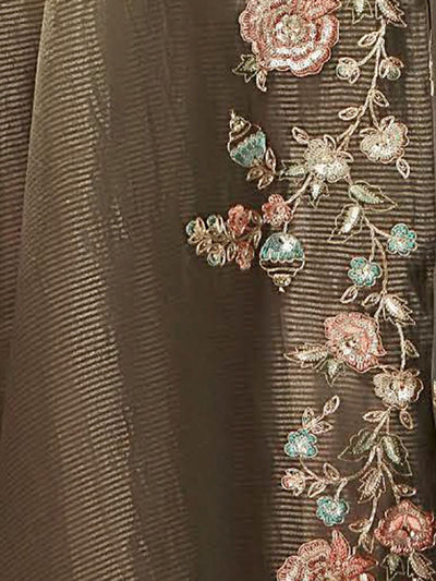 Indyancart IE Floral Embroidered Regular Thread Work Chanderi Silk Straight Kurta Set
