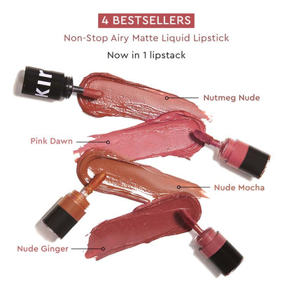 KIRO Four Play Non-Stop Airy Matte Liquid Lipstick in the Ultimate Quad set, showing four vibrant, matte liquid lip shades.