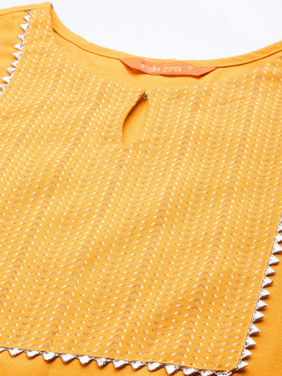 Dhiyona IE Women Mustard Yellow Yoke Design Kurta with Palazzos & Dupatta