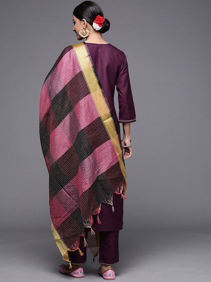 Dhiyona IE Women Round Neck Ethnic Motifs Kurta & Trousers With Dupatta